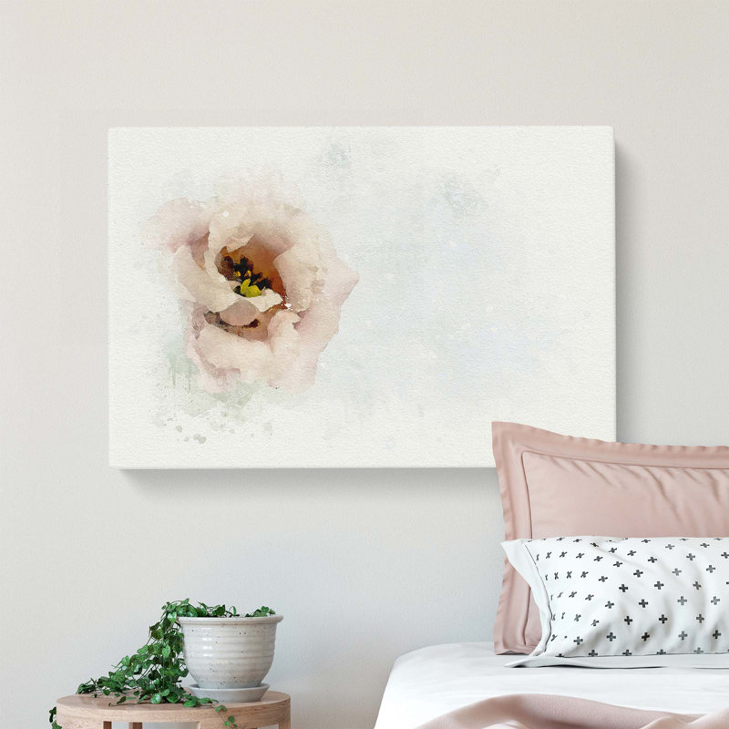Dusty Pink Flower in a Vase in Abstract - Wrapped Canvas, 60cm H x 91cm W x 3cm D