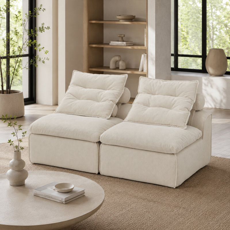 Ensemble de canapé modulaire 2 pièces sans accoudoirs pour salon de chambre à coucher, Polyester blanc