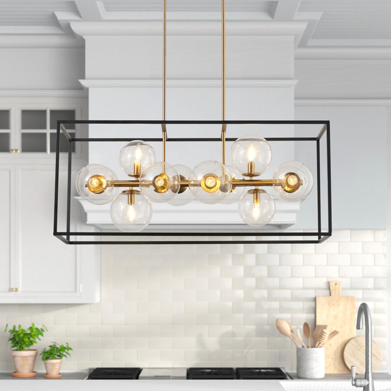 Luminaire suspendu 12 lumières en verre avec fer noir doré
