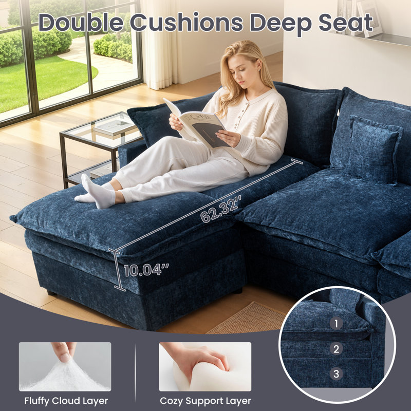 Canapé modulaire en forme de U de 142,53 po avec repose-pieds et canapé profond pour salon, Bleu très foncé