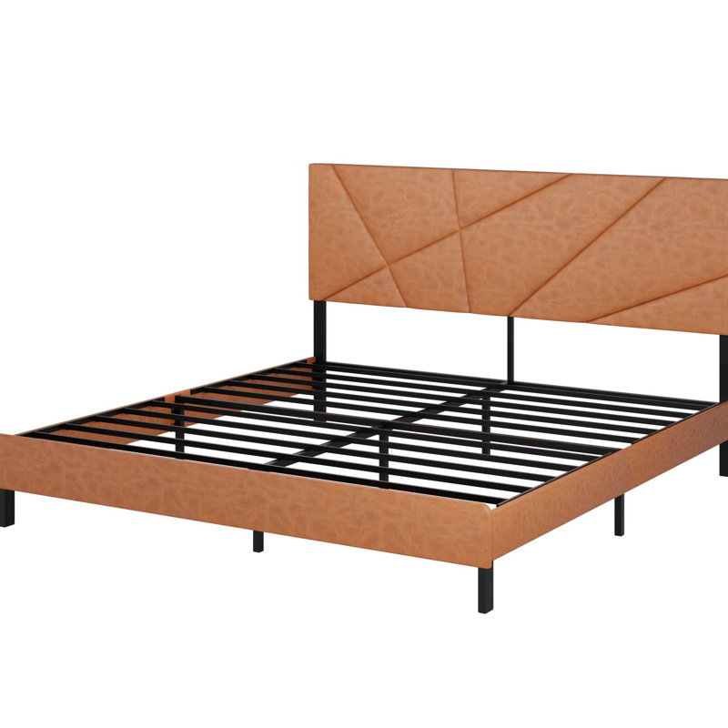 Structure de lit grand format en métal avec rangement sous le lit, brun rétro, tête de lit tapissier moderne, sans sommier, structure, cadre plateforme brun facile à assembler, matelas chargé, structure de base