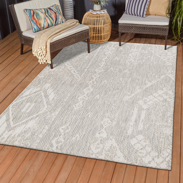 Alegre Bordered Power Loomed Tan Indoor/Outdoor Rug Gracie Oaks Rug Size: Rectangle 6'7 x 9