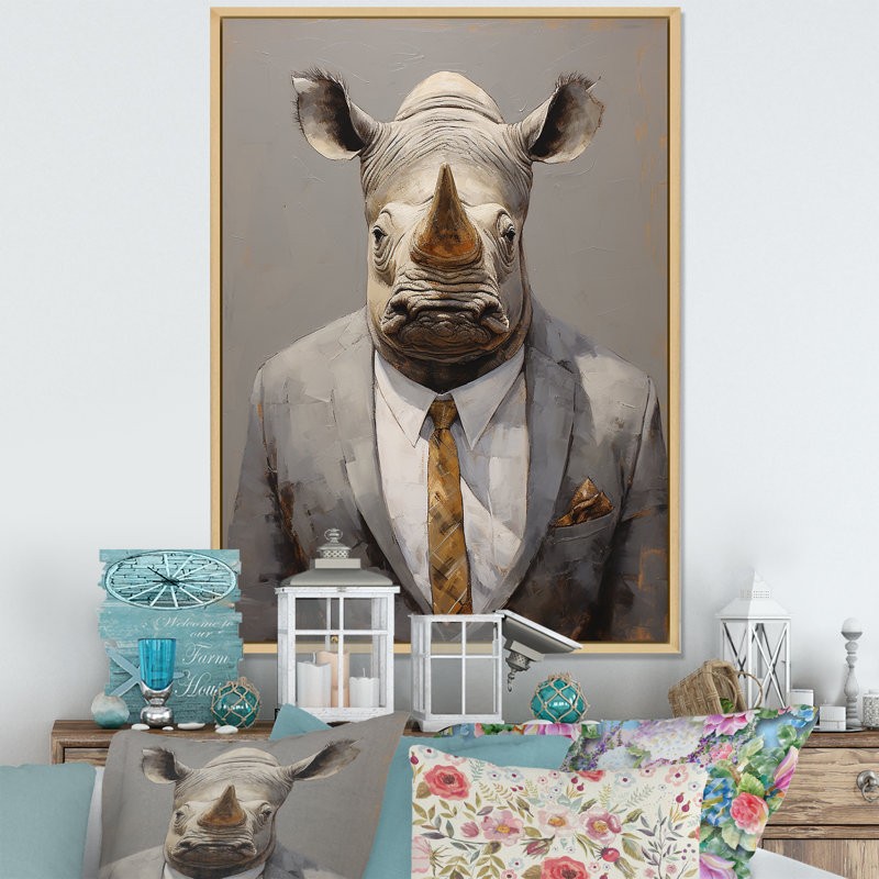 «Business Hippo Portrait», reproduction d'art sur toile, H 32 po x l 24 po x P 1 po, Cadre naturel flottant