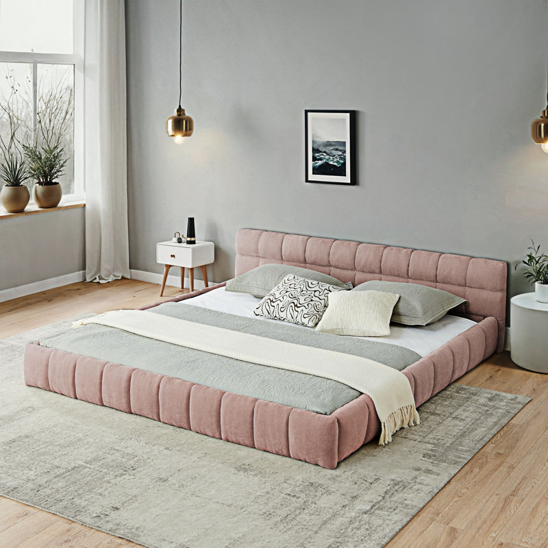 Lit plateforme tapissier, Très grand lit, Rose