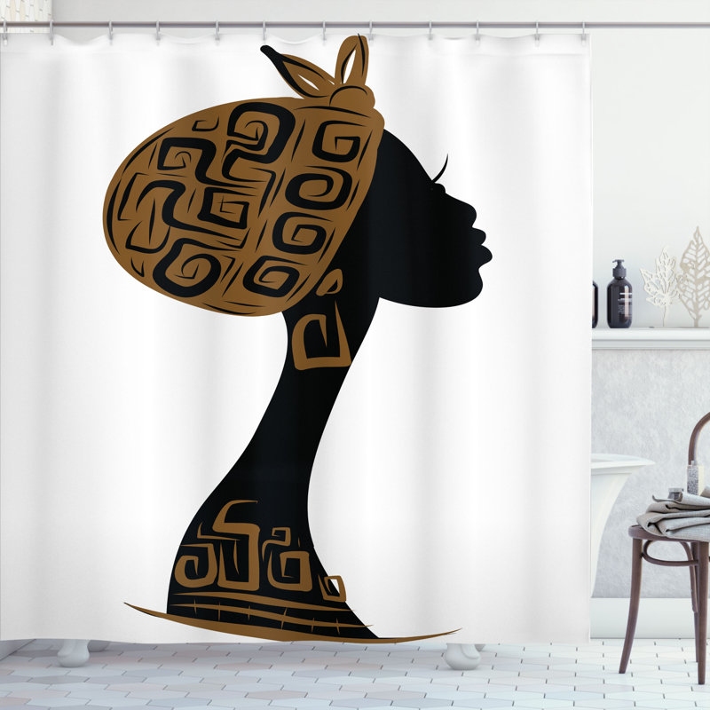 Ensemble de rideau de douche africain + crochets, H 70 po x l 69 po