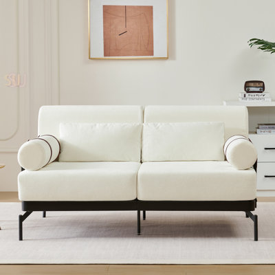Modern Loveseat Sofa Couch 2-Seater Sofa with Flexible USB Ports , Unique Cylindrical Armrests for Living Room
