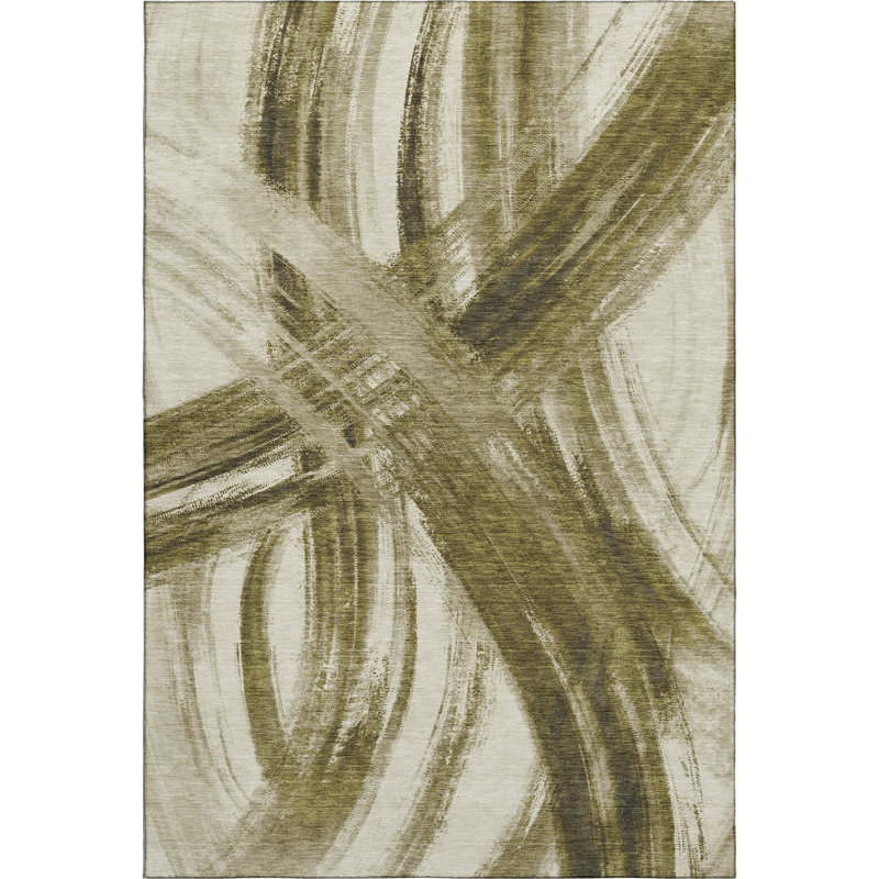 Premium Machine Washable Mayfield AMF2421 Abstract Rug, 8' x 10', Khaki