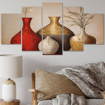 Callen - Boho Pottery Wall Art Living Room - 5 Panels