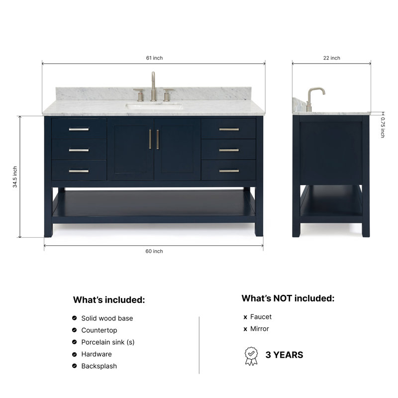Magnolia Bath Vanity Rectangular Basin S061SCW2R, Midnight Blue, Rectangular, 61"