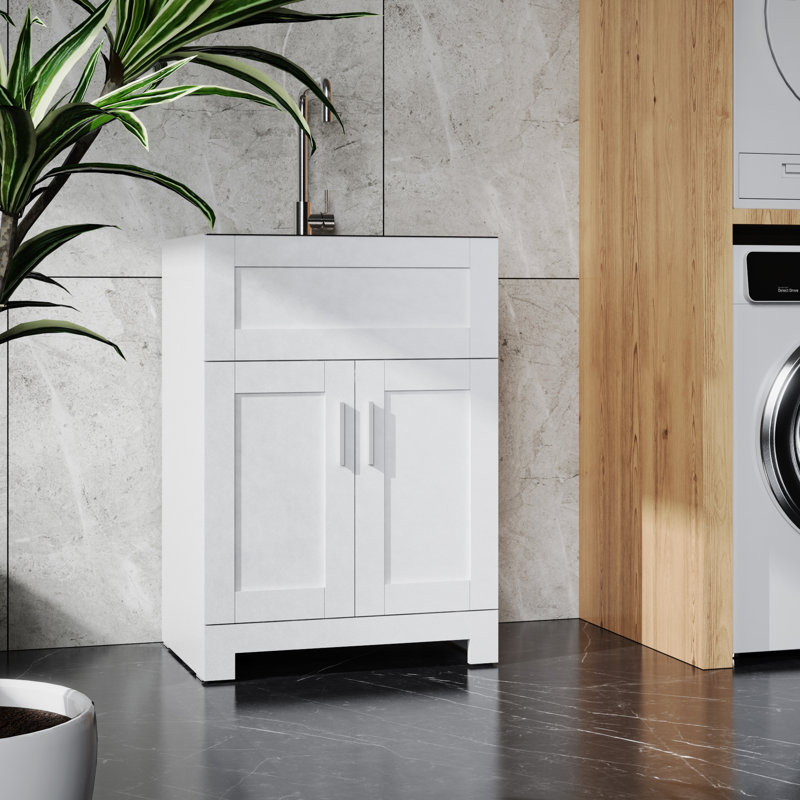 Armoire pour baignoire à lessive gratuite 24 po avec combiné en acier inoxydable