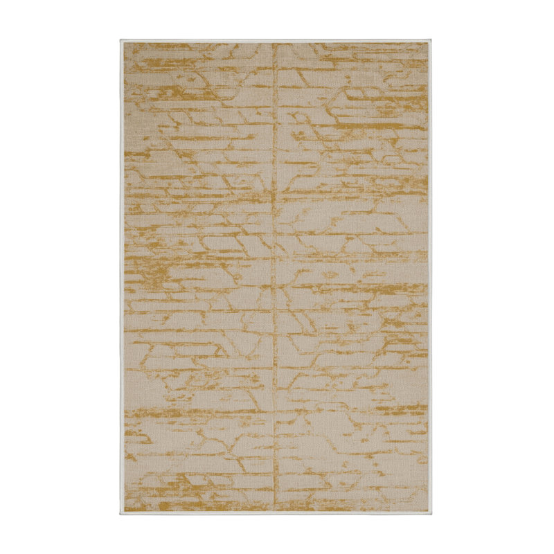 Machine Washable Abstract Beige Area Rug, Runner 2' x 4'