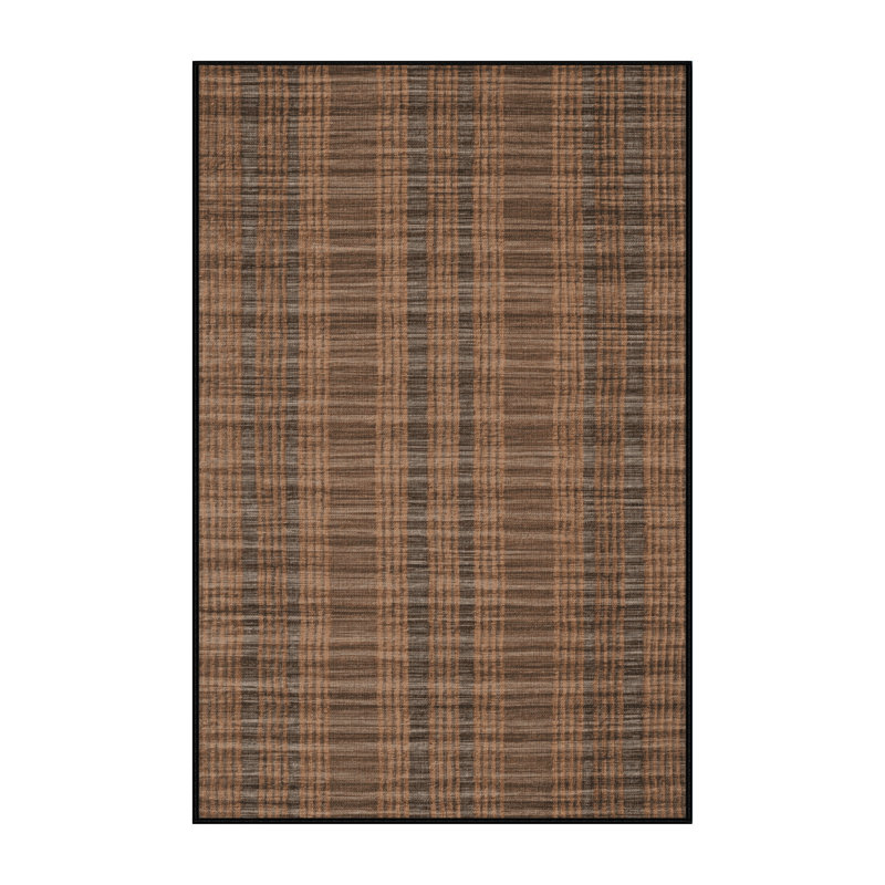 Machine Washable Checkered Brown Area Rug