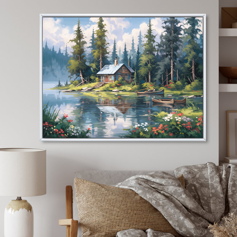 Rustic Refuge Lakehouse I sur impression sur toile, H 34 po x l 44 po x P 1,5 po, Cadre flottant blanc