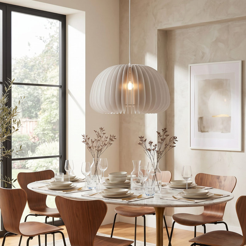 Luminaire suspendu en bois Luna, Satin, Blanc
