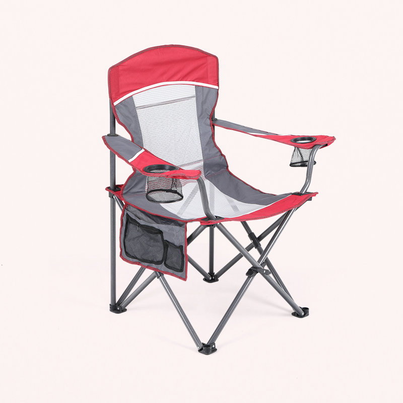 Chaise de camping rouge surdimensionnée avec porte-gobelets et poche latérale, Rouge / Gris