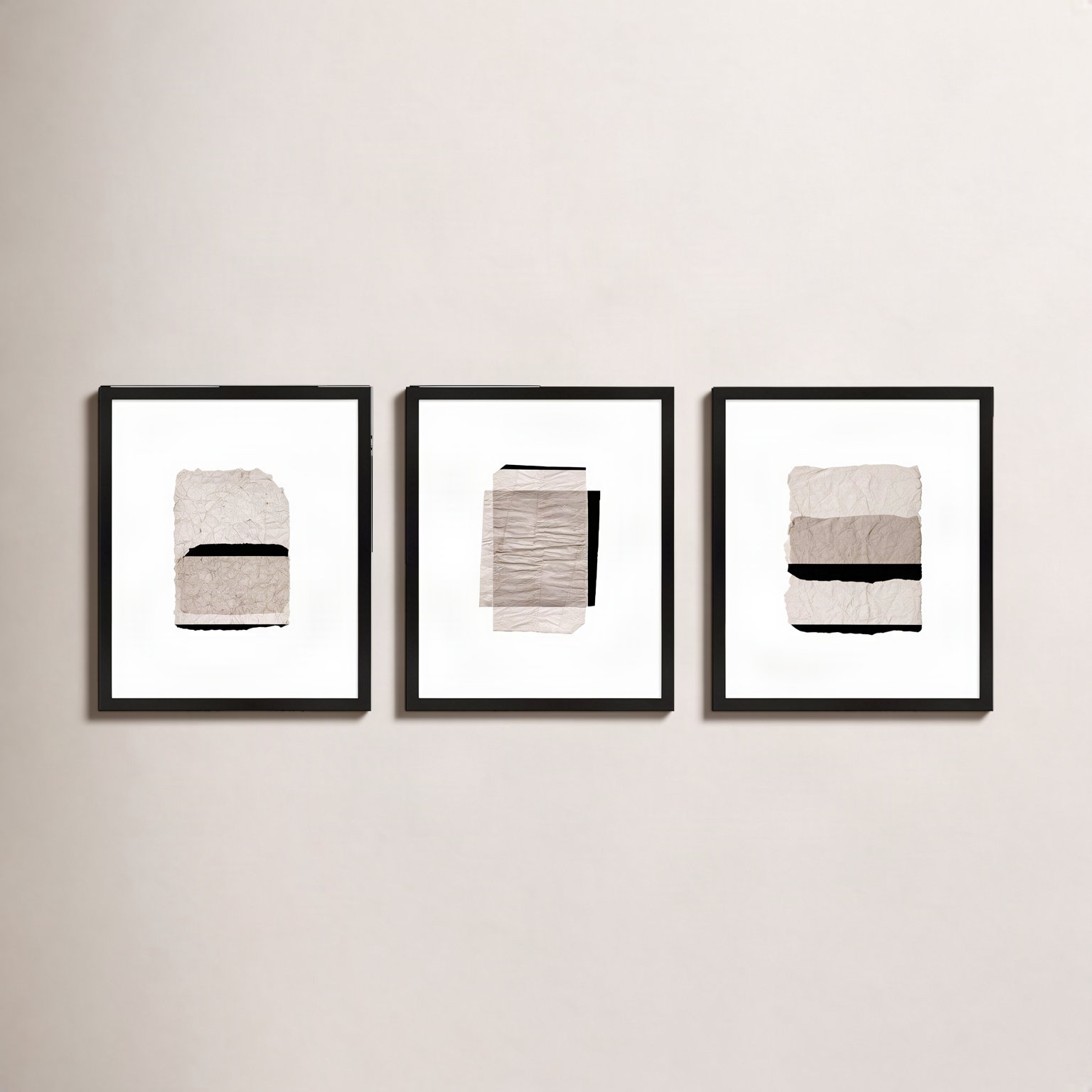 Zinfandel "Fiber" 3-Piece Print Set, Black Framed, 50" H x 40" W  x 1.25" D