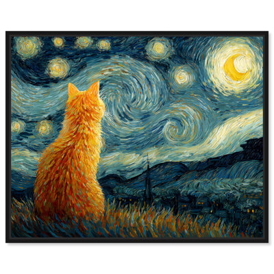 «Spiraling Night II», impression sur toile encadrée «Fun Cat» par Art Remedy, cadre noir, 36 x 30