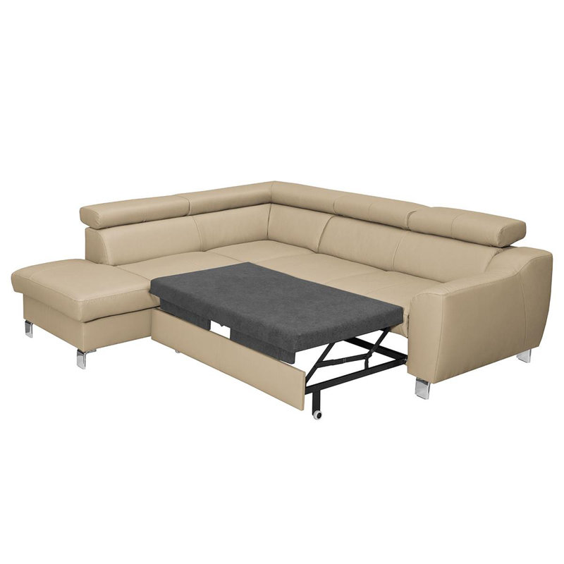 Avaiya Leather Corner Sofa with Sleeping Function and Storage, Yes, Left Hand Facing, Beige