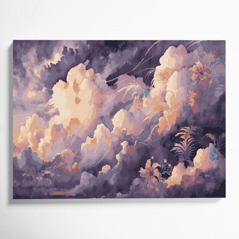 Art mural sur toile hawaïenne avec nuage rose, H 20 po x l 30 po