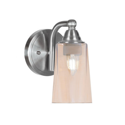 Ahern Wall Sconce, Brushed Nickel Finish, 4.5" W x 6.5" H Amber Gradient Glass