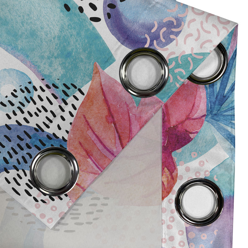 Rideau à œillets Dakota Fields Exotics motif de feuilles d'Hawaï Memphis corail foncé lavande foncé, L 50 po x L 108 po