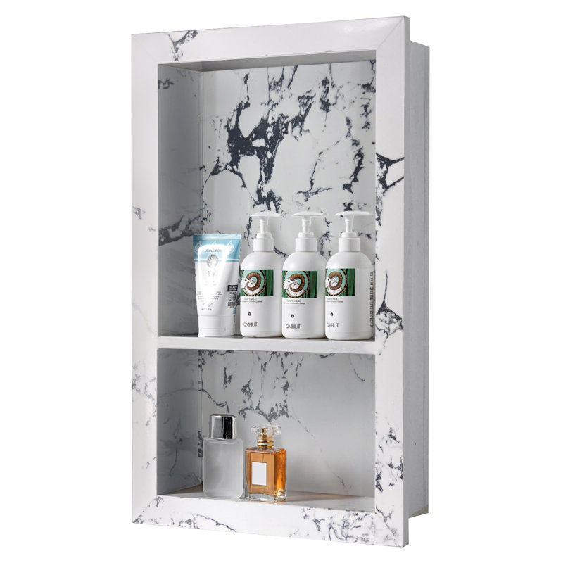 Étagère murale de salle de bain en marbre gris clair 14 po x 23 po Niche, Blanc