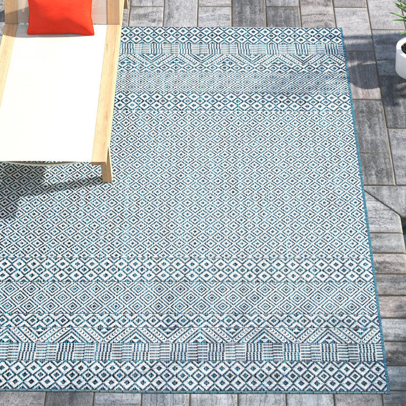 Milliken Ivory/Aqua Indoor/Outdoor Area Rug, Rectangle 8' x 10'