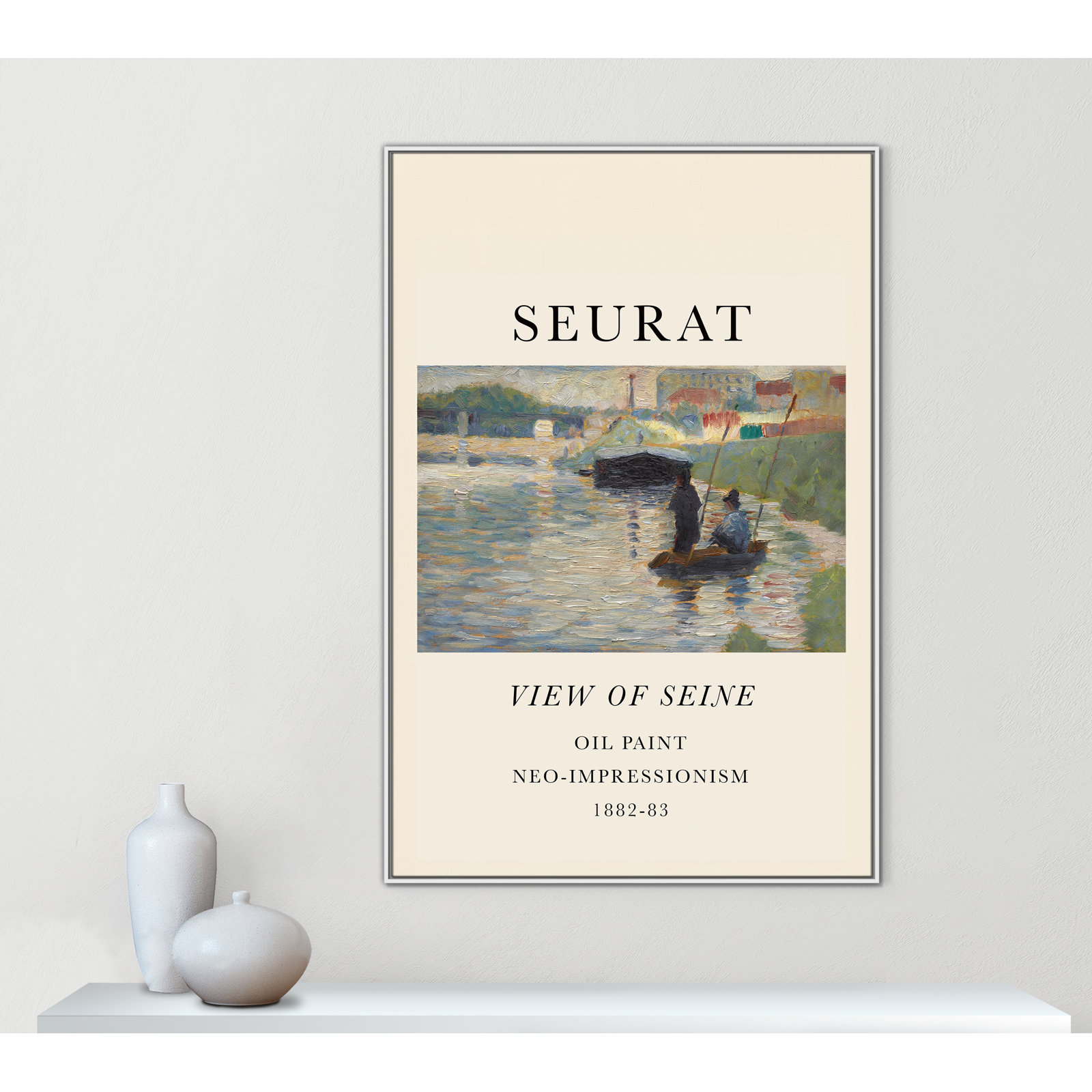View Of Seine by Georges Seurat, No, 61.5" H x 41.5" W x 2" D, White Floater Frame