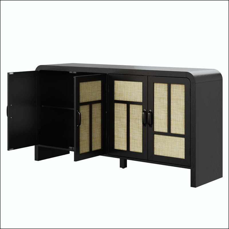 Armoire de rangement en rotin avec 4 portes et tablettes réglables