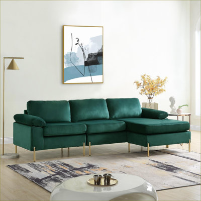 Canapés modulaires | Chaise en forme de L Mid-Century moderne, en bois massif et en bois d'ingénierie, pour les soirées cinéma de salon | Velours | Standard