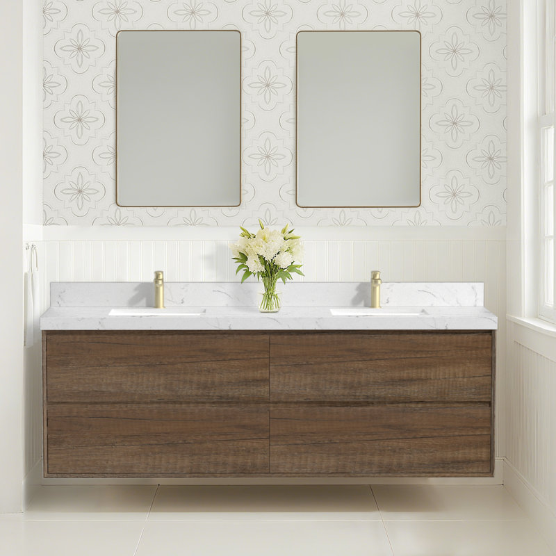 Tiberiu Floating Bathroom Vanity With Sink, Antique Oak, 72"