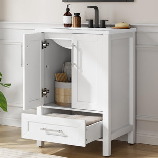 24" Bathroom Vanity with Sink, Vintage Bathroom Cabinet Vanity with Doors & Drawers,  Farmhouse Wooden Freestanding Bathroom Cabinet with Top