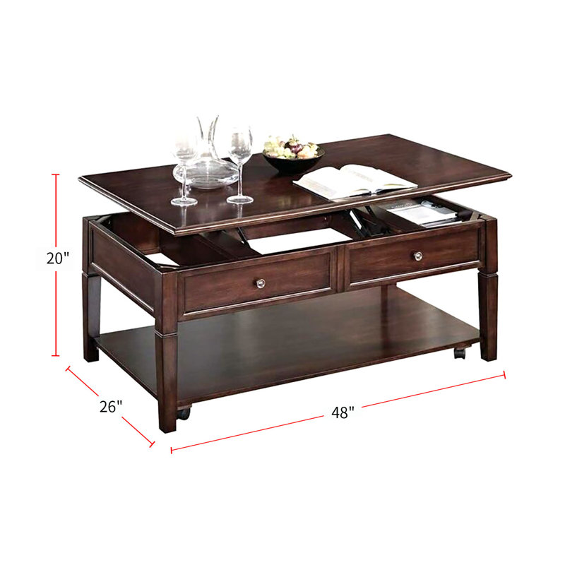 Table basse en bois avec plateau relevable en noyer
