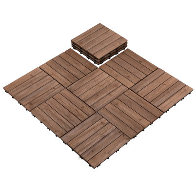 12" x 12" Natural Wood Interlocking Deck Tile Outdoor Indoor Usage