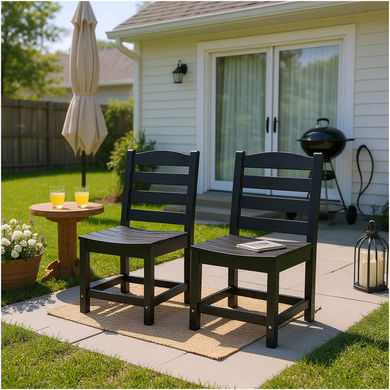 Chaises d'extérieur sans accoudoirs de couleur noire - ensemble de 2 matériaux en PEHD