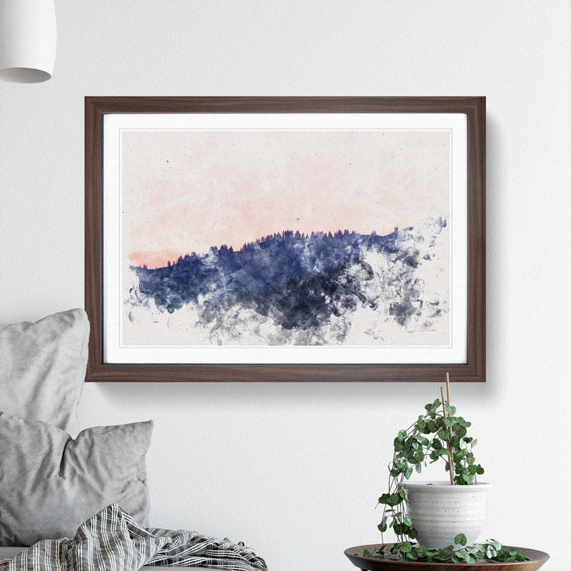 Pink Sunrise over a Forest - Picture Frame Graphic Art Print, 24cm H x 33cm W x 2cm D, Walnut Framed