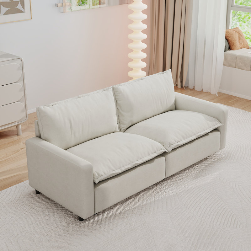 2-Piece Upholstered Modular Linen Fabric Loveseat Sofa For Small Spaces, Beige