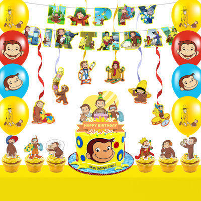45Pcs Curious George Party Decorations Supplies,Curious George Birthday Party Decorations Set