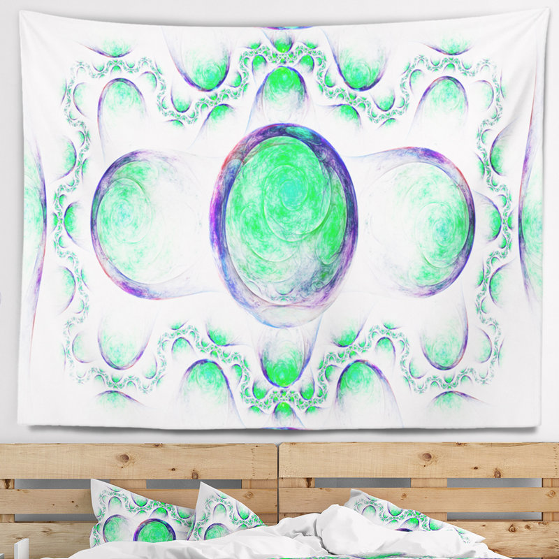 Motif tapisserie abstrait vert sur fond blanc, H 32 po x l 39 po