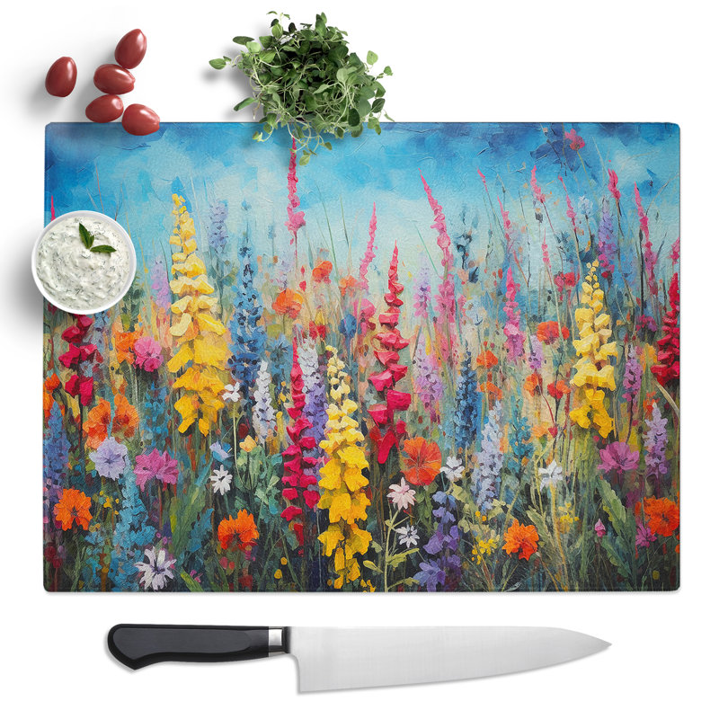 Wildflowers Expressionism No.3  Glass Chopping Board