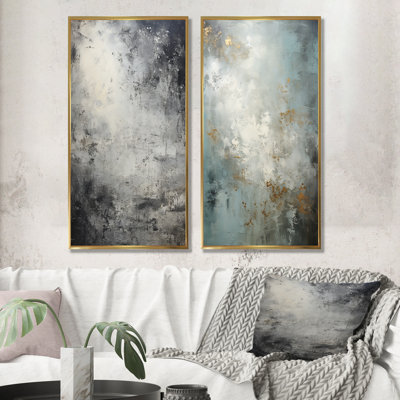 Minimalisme gris lunaire Surface IV - Art mural abstrait ensemble de salon de 2