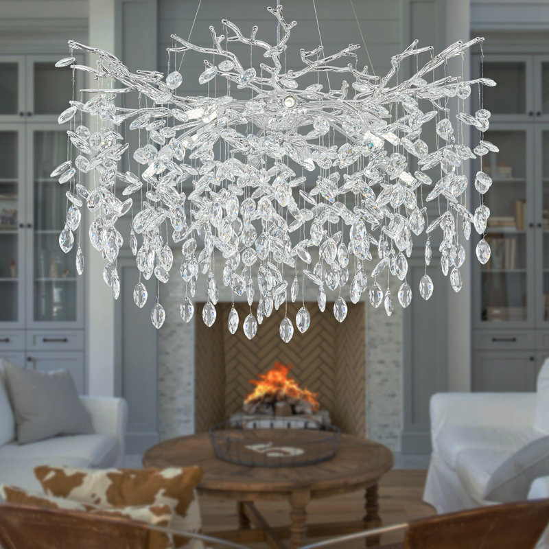 Tree Branch Crystal Chandelier Lighting, 10, 15.7" H x 31.5" W x 31.5" D, Silver/White