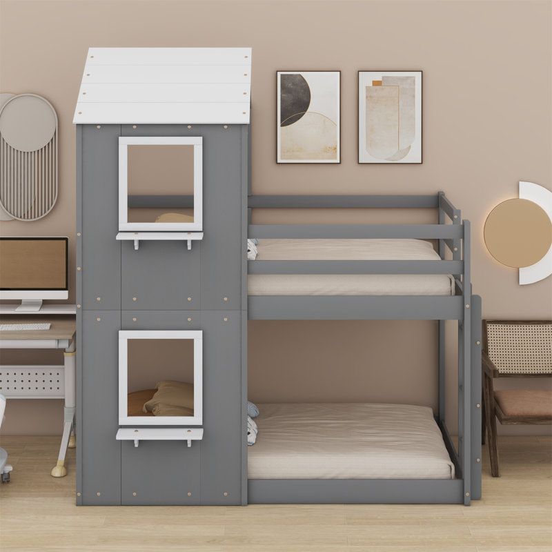 Aaima Kids Twin Over Twin Bunk Bed, Gray