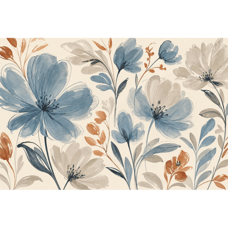 Papier peint fleurs bleues, 120 po x 96 po, Peler et coller