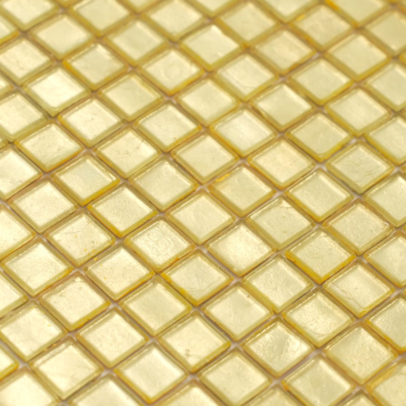 Skosh 0.6" x 0.6" Glass Grid Mosaic Wall & Floor Tile, Satin Sheen Gold