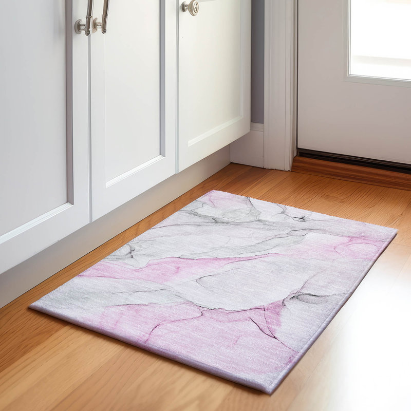 Tapis rose Cerrito AMF515 lavable à la machine de qualité supérieure, Rectangle 1 pi 8 po x 2 pi 6 po