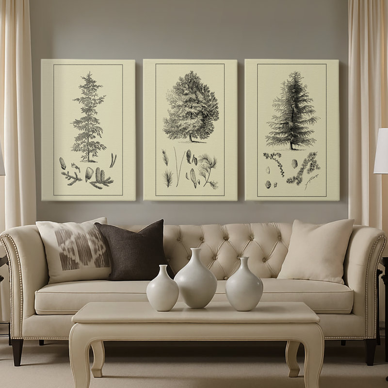 Arbor Study II - Toile tendue avec châssis - 3 pièces, H 12 po x l 24 po