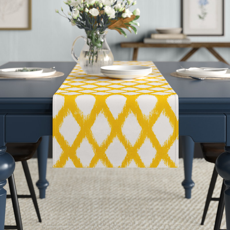 Chemin de table Doster, 72 po x 16 po, Jaune, Géomestrique 3