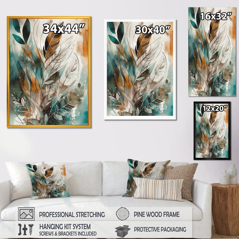 «Lukesha Green and Brown Visions In Boho I», reproduction sur toile, H 20 po x l 12 po x P 1 po, Encadrement doré