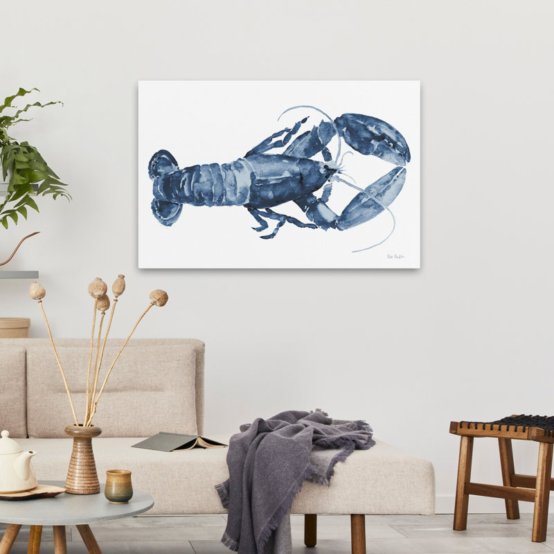 Cuisine de plage, homard bleu, blanc - animaux, crustacés côtiers, art bleu, H 24 po x l 36 po